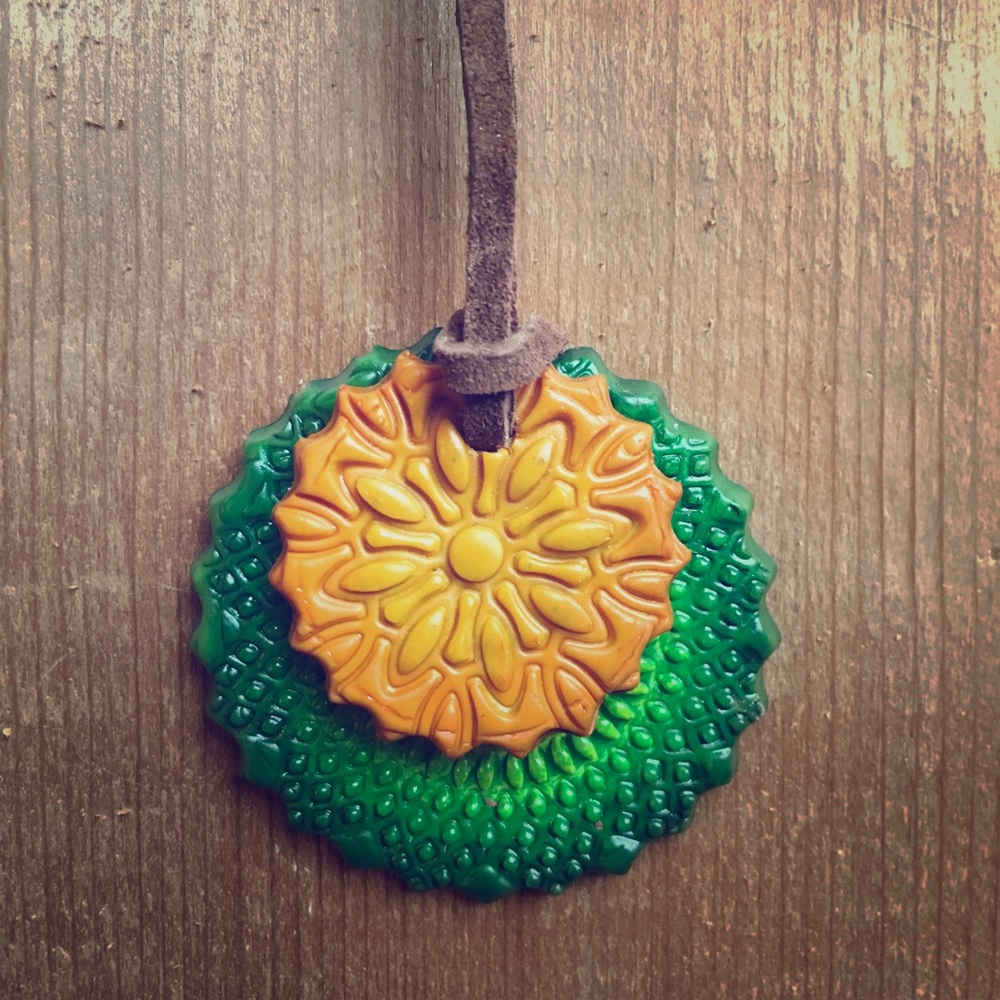 Art necklace, polymer clay pendant, colorful.